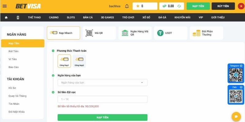 Những chú ý cần thiết cho người mới khi thực hiện nạp tiền tại BETVISA
